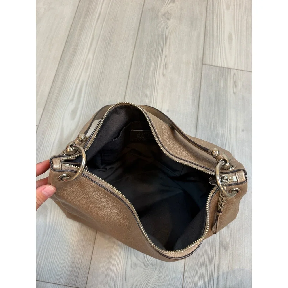 Coach Mia Hobo Metallic Champagne Gold Pebbled Leather Shoulder Bag F29137